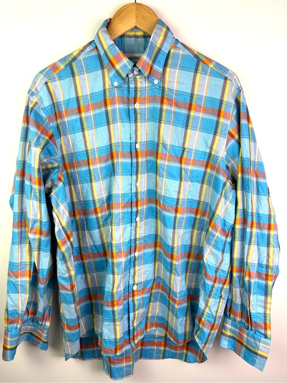 Ascot Chang Men's Blue Plaid Button-Down Shirt size XL